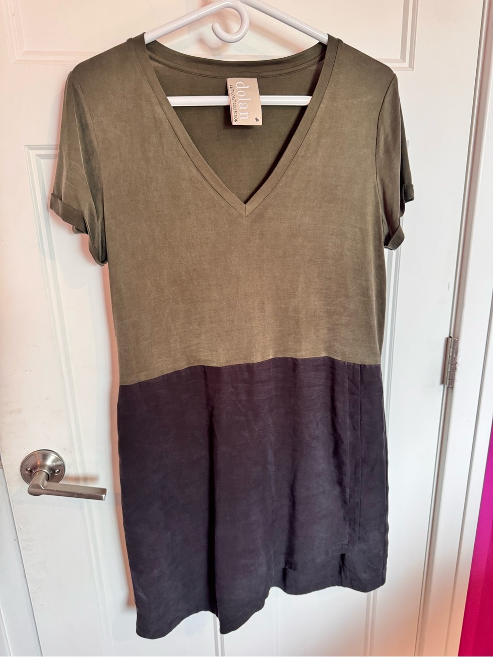 dolan Olive and Charcoal V-Neck Short Sleeve Tunic